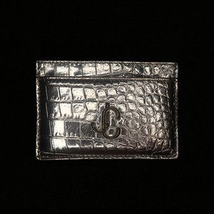 JIMMY CHOO Umika Silver Metallic Croc-embossed Card Holder